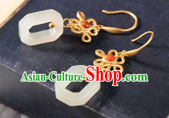 Handmade Chinese National Jade Ring Ear Accessories Traditional Cheongsam Agate Earrings
