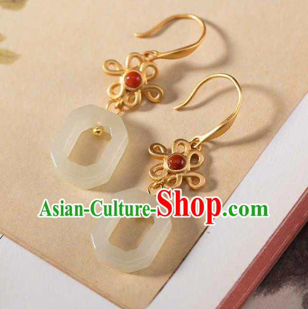 Handmade Chinese National Jade Ring Ear Accessories Traditional Cheongsam Agate Earrings