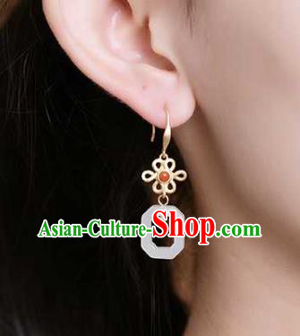 Handmade Chinese National Jade Ring Ear Accessories Traditional Cheongsam Agate Earrings