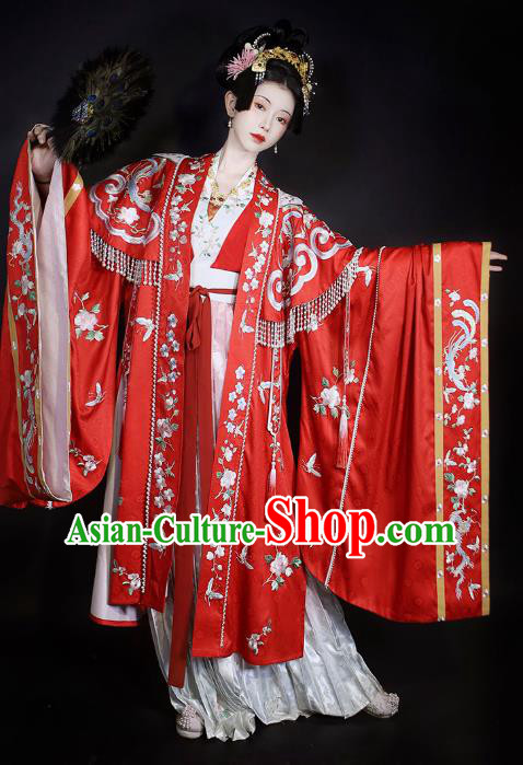 China Traditional Song Dynasty Wedding Historical Clothing Ancient Court Empress Embroidered Red Hanfu Dress