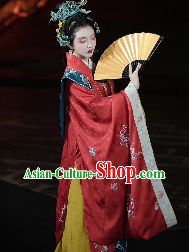 China Ancient Empress Wedding Red Hanfu Dress Traditional Ming Dynasty Court Queen Embroidered Clothing Complete Set
