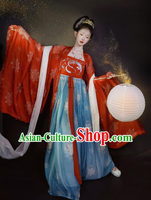 China Ancient Imperial Concubine Embroidered Hanfu Dress Traditional Tang Dynasty Palace Woman Historical Clothing