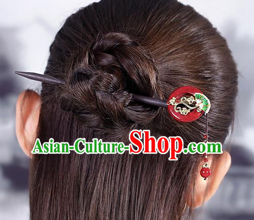 China Classical Wood Hair Stick Traditional Cheongsam Hair Accessories Handmade Agate Ring Hairpin