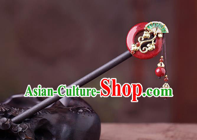 China Classical Wood Hair Stick Traditional Cheongsam Hair Accessories Handmade Agate Ring Hairpin