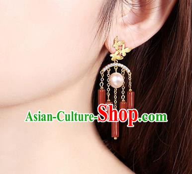 Chinese Classical Agate Tassel Ear Accessories Traditional Cheongsam Pearl Earrings