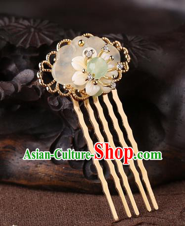 China Classical Golden Hair Comb Traditional Cheongsam Hair Accessories Handmade Jade Hairpin