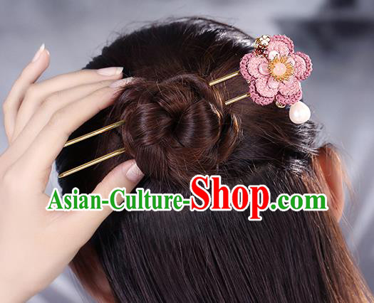 China Classical Pink Plum Hair Comb Traditional Cheongsam Hair Accessories Handmade Shell Hairpin
