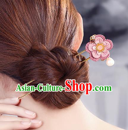 China Classical Pink Plum Hair Comb Traditional Cheongsam Hair Accessories Handmade Shell Hairpin