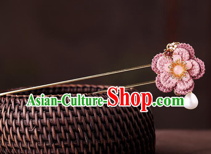 China Classical Pink Plum Hair Comb Traditional Cheongsam Hair Accessories Handmade Shell Hairpin