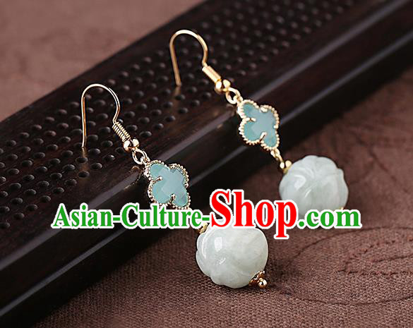 Chinese Classical Jade Ear Accessories Traditional Cheongsam Blue Clover Earrings