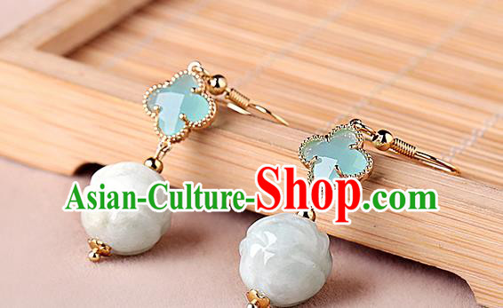 Chinese Classical Jade Ear Accessories Traditional Cheongsam Blue Clover Earrings