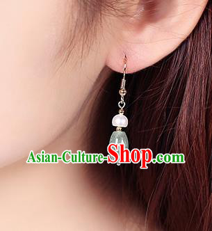 Chinese Classical Pearl Ear Accessories Traditional Cheongsam Jade Earrings