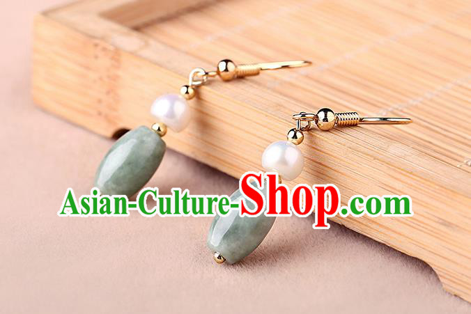 Chinese Classical Pearl Ear Accessories Traditional Cheongsam Jade Earrings