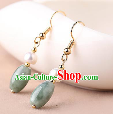 Chinese Classical Pearl Ear Accessories Traditional Cheongsam Jade Earrings