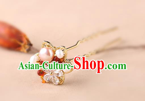 China Classical Crystal Hair Stick Traditional Cheongsam Hair Accessories Handmade Pearls Golden Hairpin