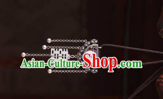 China Classical Silver Tassel Necklace Pendant Traditional Cheongsam Jade Wedding Necklet Accessories