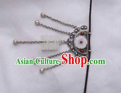 China Classical Silver Tassel Necklace Pendant Traditional Cheongsam Jade Wedding Necklet Accessories
