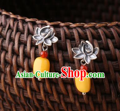 Chinese Classical Silver Lotus Ear Accessories Traditional Cheongsam Beeswax Earrings