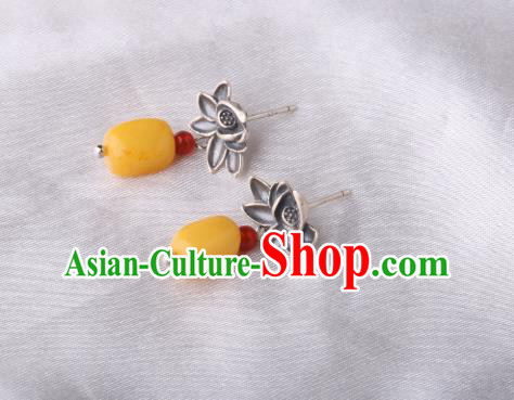 Chinese Classical Silver Lotus Ear Accessories Traditional Cheongsam Beeswax Earrings