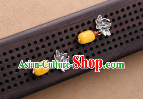 Chinese Classical Silver Lotus Ear Accessories Traditional Cheongsam Beeswax Earrings