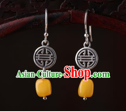 Chinese Classical Beeswax Ear Accessories Traditional Cheongsam Silver Earrings