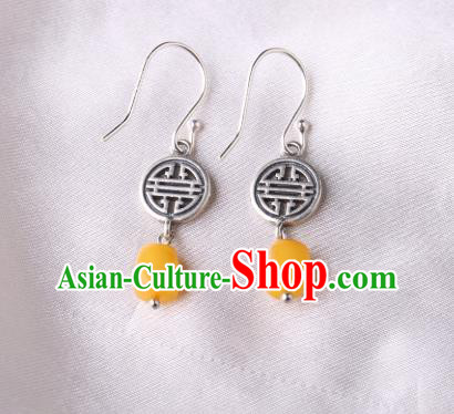 Chinese Classical Beeswax Ear Accessories Traditional Cheongsam Silver Earrings