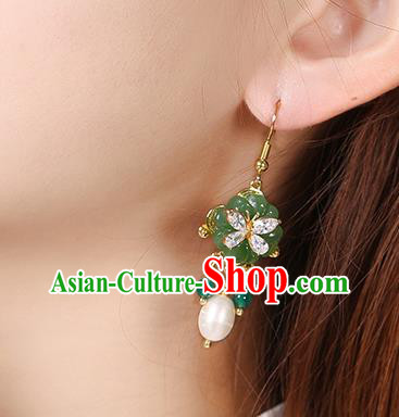 Chinese Classical Pearl Ear Accessories Traditional Cheongsam Coloured Glaze Plum Earrings