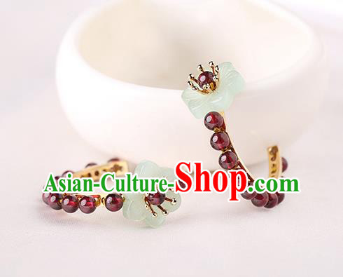 Chinese Classical Garnet Beads Ear Accessories Traditional Cheongsam National Silver Earrings