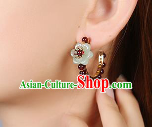 Chinese Classical Garnet Beads Ear Accessories Traditional Cheongsam National Silver Earrings