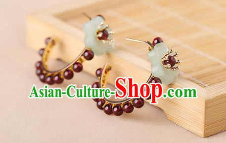 Chinese Classical Garnet Beads Ear Accessories Traditional Cheongsam National Silver Earrings
