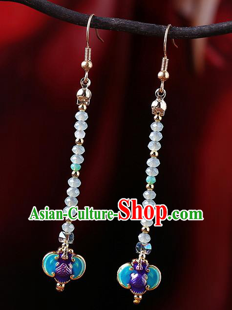 Chinese Classical Beads Ear Accessories Traditional Cheongsam National Cloisonne Bat Earrings