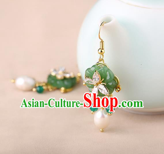 Chinese Classical Pearl Ear Accessories Traditional Cheongsam Coloured Glaze Plum Earrings