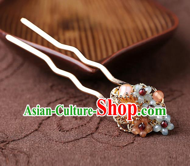 China Classical Cheongsam Garnet Beads Hair Stick Traditional Hair Accessories Handmade Pearls Hairpin