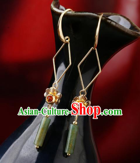 Chinese Classical Golden Flower Ear Accessories Traditional Cheongsam National Jade Earrings