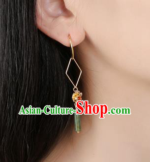 Chinese Classical Golden Flower Ear Accessories Traditional Cheongsam National Jade Earrings