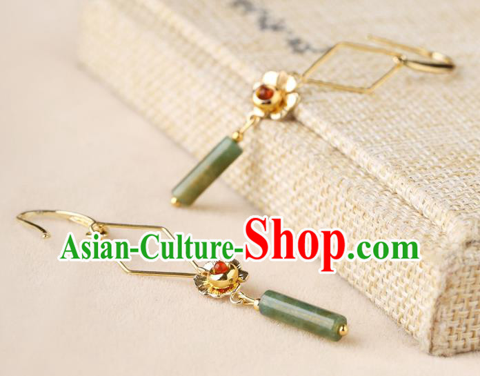 Chinese Classical Golden Flower Ear Accessories Traditional Cheongsam National Jade Earrings