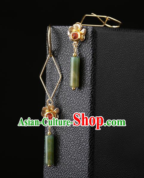 Chinese Classical Golden Flower Ear Accessories Traditional Cheongsam National Jade Earrings