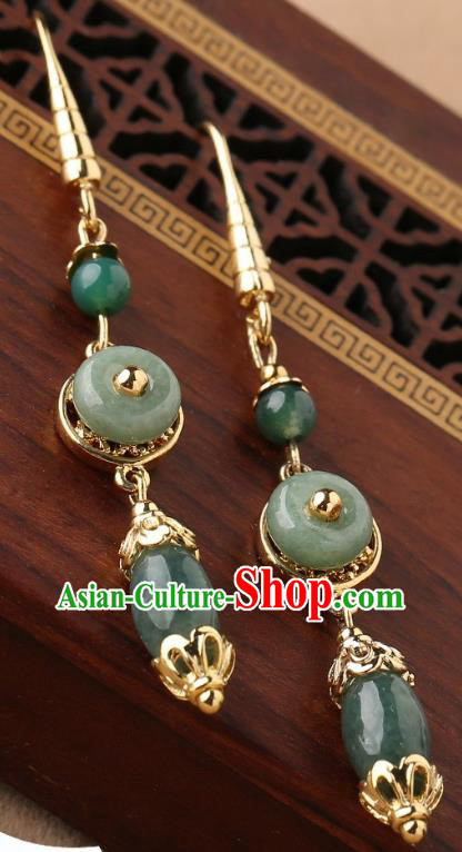 Chinese Traditional National Cheongsam Earrings Classical Jade Ear Accessories