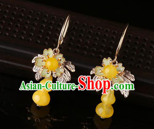 Chinese Traditional National Sakura Earrings Classical Cheongsam Beeswax Gourd Ear Accessories