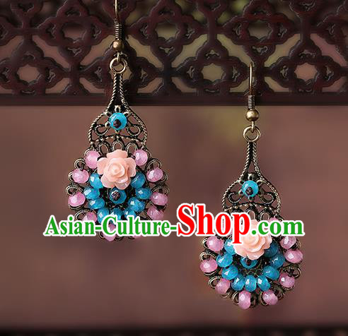 Chinese Traditional National Earrings Classical Cheongsam Rose Ear Accessories