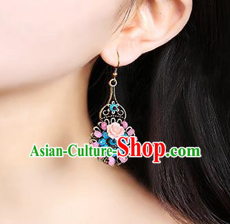 Chinese Traditional National Earrings Classical Cheongsam Rose Ear Accessories