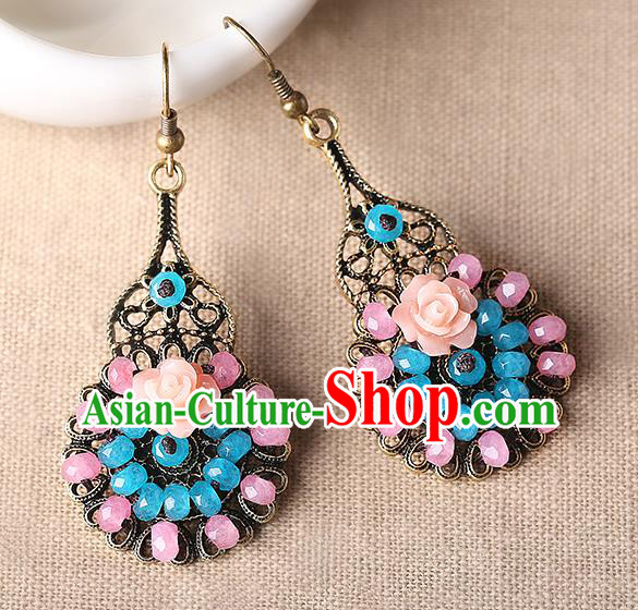 Chinese Traditional National Earrings Classical Cheongsam Rose Ear Accessories
