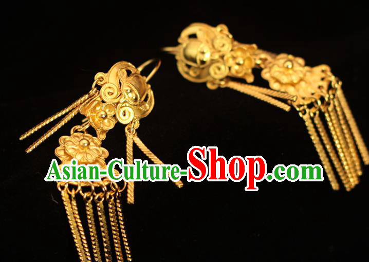 Chinese Traditional Ming Dynasty Court Lady Golden Earrings Ancient Empress Ear Accessories