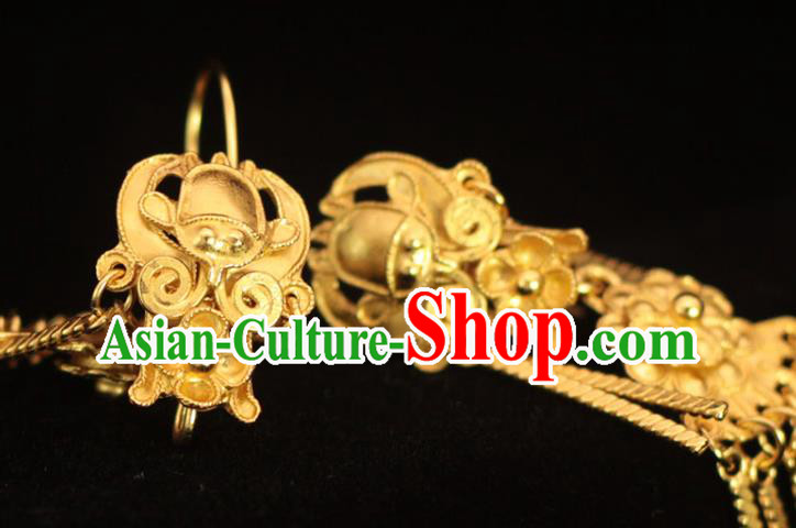 Chinese Traditional Ming Dynasty Court Lady Golden Earrings Ancient Empress Ear Accessories