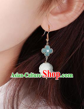 Chinese Classical Jade Ear Accessories Traditional Cheongsam Blue Clover Earrings