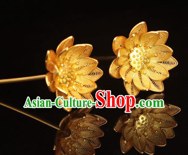 China Traditional Hair Accessories Ming Dynasty Golden Lotus Hairpin Ancient Empress Hair Stick