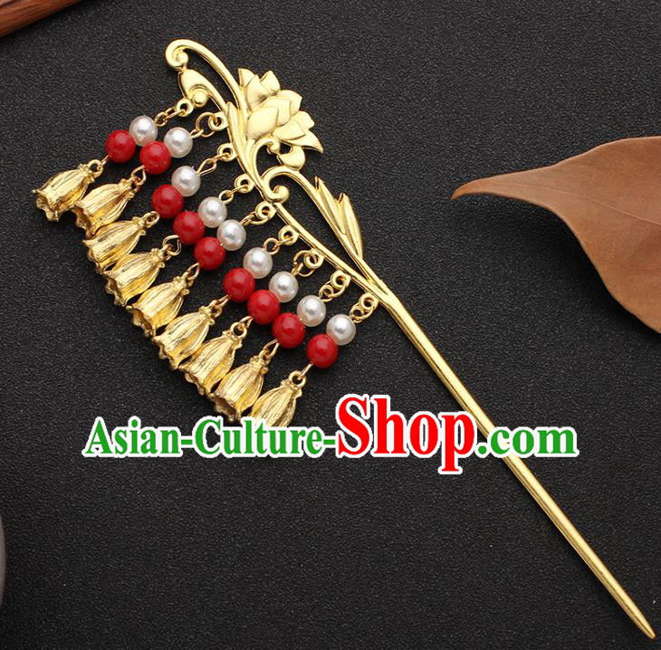 China Ancient Tang Dynasty Palace Lady Hairpin Traditional Hanfu Golden Lotus Hair Stick