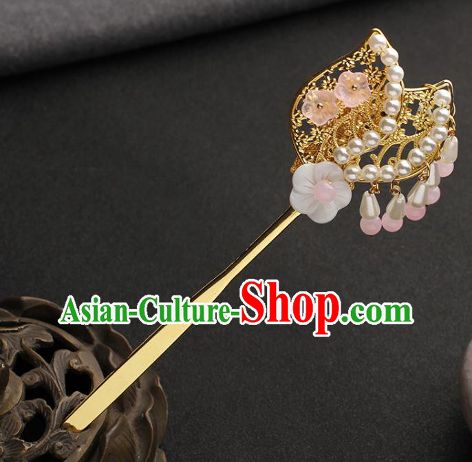 China Traditional Hanfu Shell Plum Hair Stick Ancient Ming Dynasty Princess Golden Hairpin