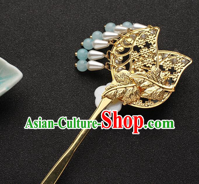 China Traditional Hanfu Shell Plum Hair Stick Ancient Ming Dynasty Princess Golden Hairpin