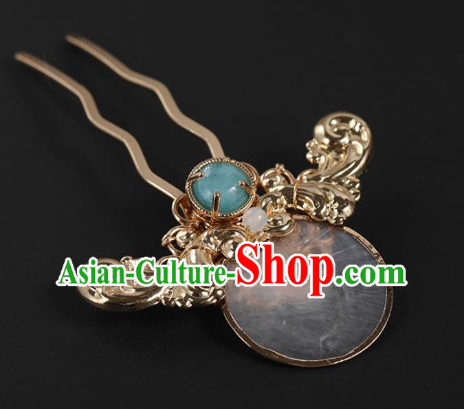 China Traditional Hanfu Golden Hair Stick Ancient Ming Dynasty Princess Shell Hairpin